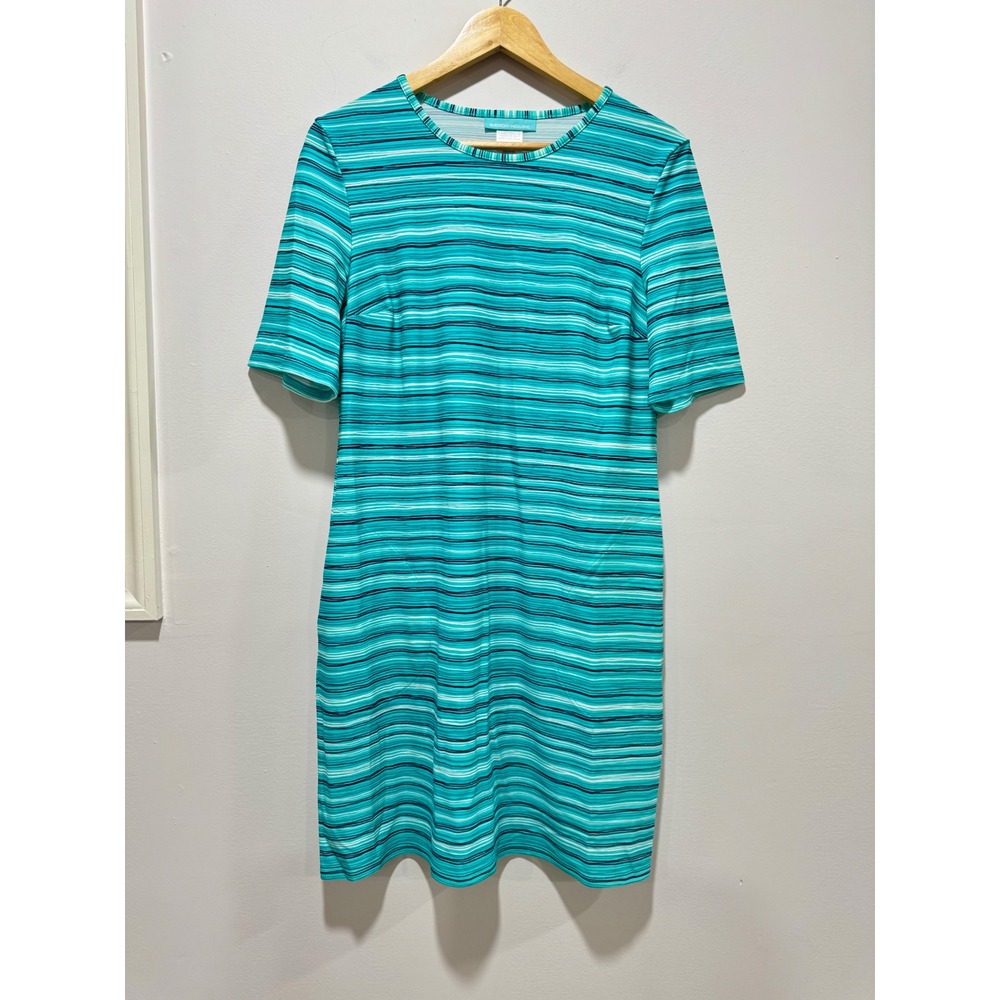 Beach House Style Turquoise Striped UPF 50+ Swim Dress Short Sleeve Small